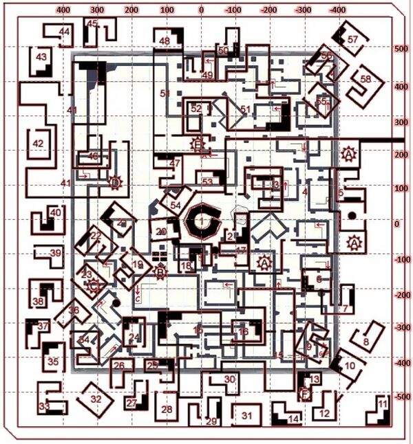 Second floor map with the first floor overlaid in grey.