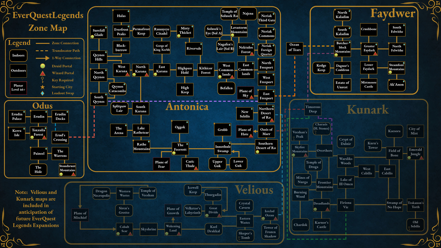 EverQuest zone connection world map